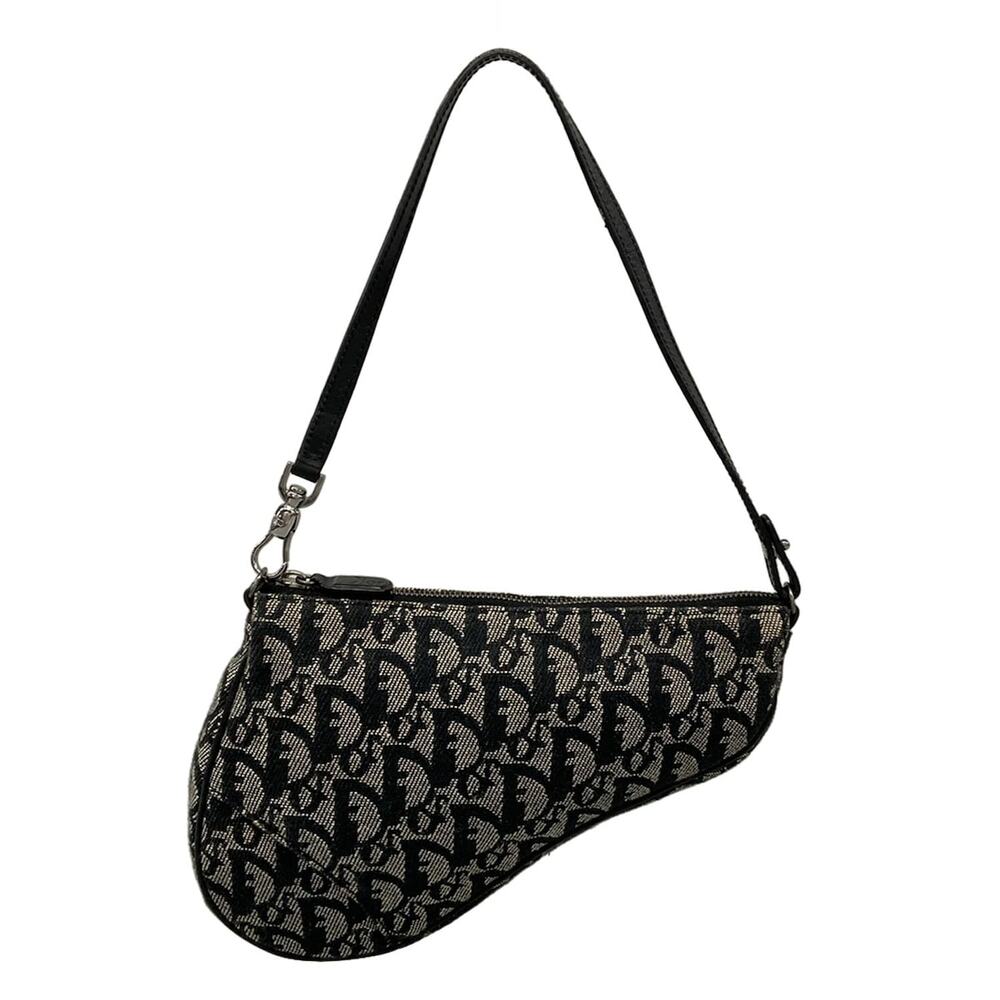 Christian Dior DIOR/ChristianDior Saddle Pouch Handbag Gray Black Jacquard - Picture 3 of 15